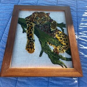 Vintage Leopard Handmade Needlepoint in Frame